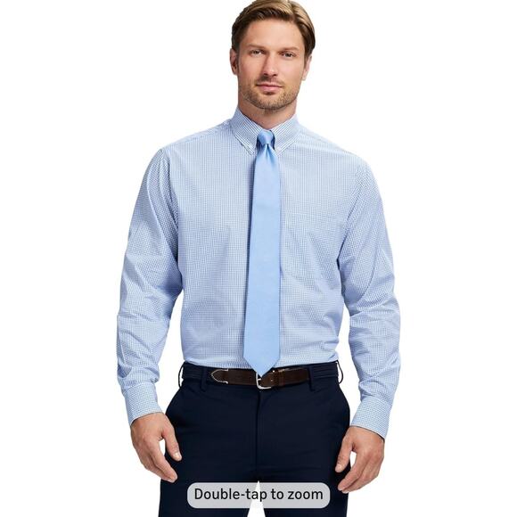 Izod Mens Dress Shirt Blue All Over Stretch Regular Fit Size MED 15-15.5 - Picture 2 of 4